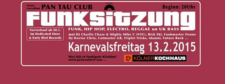 Funksitzung am Karnevalsfreitag 13.02.2015 im Pan Tau Club. Wir haben auf der diesjährigen Funksitzung ganz besondere Gäste:
Die legendären New Yorker Hip Hop Pioniere DJ Charlie Chase (Cold Crush Brothers) & The Mighty Mike C (Fearless Four).